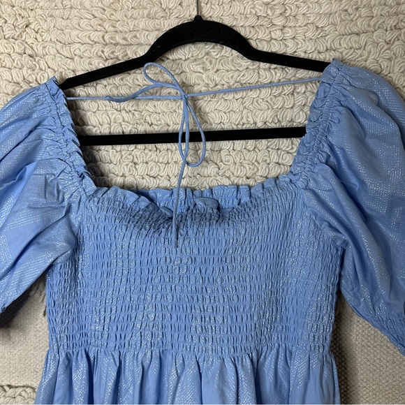 HILL HOUSE light blue glitter check Athena mini nap dress M NEW - Picture 9 of 9